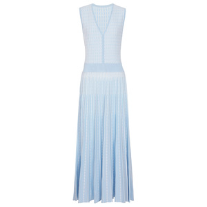 Abito <span class=keywords><strong>Lungo</strong></span> Estivo di Alta Moda, Antirughe, in Viscosa Lavorata a Maglia, con Scollo a V Profondo, Aderente, Senza Maniche, per Donna - Product Image 3