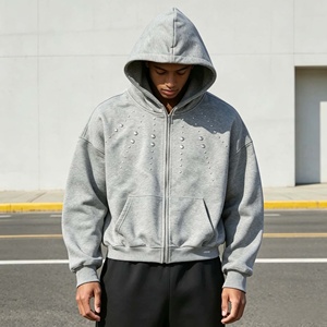 Sweat à capuche oversize personnalisé pour homme, 100% coton, avec fermeture éclair et clous, style streetwear - Product Image 3