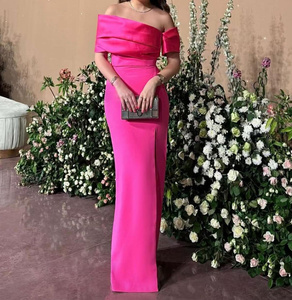 Mily <span class=keywords><strong>M</strong></span>-ASQ013 de mariée Chic hors épaule sirène haute fente robes de soirée Satin sans bretelles avec pli robes de soirée simples - Product Image 6