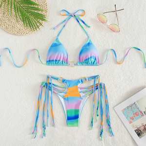 Bikinis traje <span class=keywords><strong>de</strong></span> baño conjunto para mujer 25 años fábrica diseño personalizado Logo traje <span class=keywords><strong>de</strong></span> baño triángulo traje <span class=keywords><strong>de</strong></span> baño corbata Tanga - Product Image 2