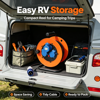 Enrouleur de câble CEE de 25 m, 3 prises (1 CEE + 2 Schuko), IP44, 240 V 16 A, 1300 W/3680 W, H07RN F 1,5 mm² Isolation en caoutchouc pour camping en extérieur