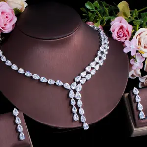 Hot selling jewelry sets women wedding chain necklaces tassel zircon drop earrings bridal jewelry set