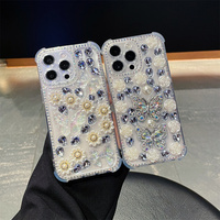 Coque de téléphone de luxe effet crème floral avec papillon en cristal pour iPhone 18 17 Pro Max 16 15 14 13, étui de protection scintillant en strass