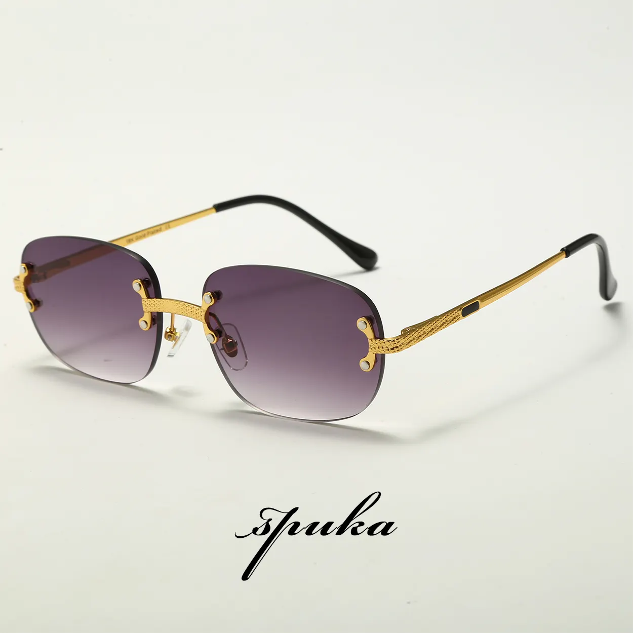 SPUKA #028 Oval Rimless Retro Glasses with 18K Gold Plated Luxury Frame Vintage Sunglasses Gafas Lunettes