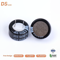 Supercondensador EDLC tipo moneda de 5.5V 0.33F 13x13mm con bajo ESR y cableado para módulo RTC, sistema de alimentación de respaldo y placa de sistema.