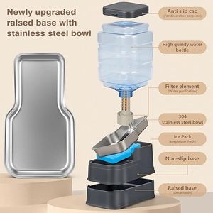 Cat Dog Pet Automatic Water Dispenser Gravity Waterer Feeder with Stainless Steel Bowl <b>Large</b> Capacity Raised Bowls with Filter - Product Image 6