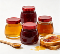 Pot en verre incurvé de qualité alimentaire avec couvercle métallique rouge hermétique pour miel, gelée, confiture, emballage cadeau OEM