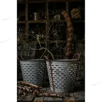 Pot Bunga Zaitun Logam Antik, Dekorasi Rumah Pertanian Taman Halaman Ember Logam Pedesaan