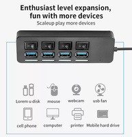 4 puertos Super Speed USB 3,0 Hub interruptor de encendido/apagado 5Gbps adaptador divisor Micro USB de alta calidad Cable azul Micro USB 3,0 HUB Stock