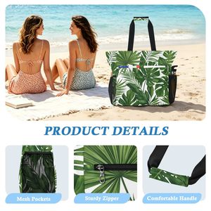 Wholesale Custom Printed Tropical Leaf Beach <b>Tote</b> <b>Bag</b> for Women Large Shoulder <b>Bag</b> <b>with</b> Matching Pouch for Summer Vacation - Product Image 4