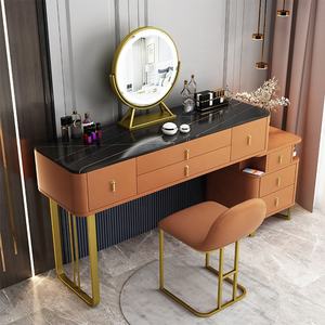 Meubles de maison prix de gros Vanité de maquillage d'angle au design moderne pour dames Coiffeuse <span class=keywords><strong>en</strong></span> bois Commodes brunes avec tiroirs - Product Image 2