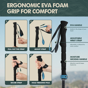 カスタムカーボンアルミニウム北欧折りたたみ式ハイキングポール軽量トレッキングポール男性 & 女性用フォームハンドル付き - Product Image 2