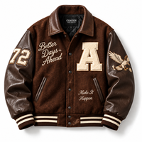 Veste universitaire personnalisée en chenille brodée, col rabattu, corps en laine, manches en cuir PU, motif aigle vintage, veste de style Letterman