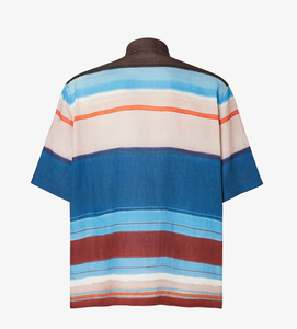 <strong>Men</strong> Custom Watercolor Gradient <strong>Linen</strong> <strong>Shirt</strong> Striped Button Down Breathable Eco-friendly Loose Fit Summer Vacation Casual ODM OEM - Product Image 3