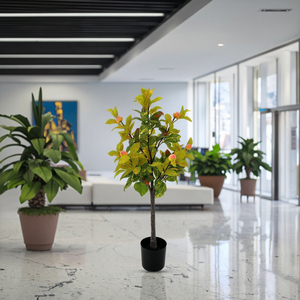 Árbol de Banyan Dorado, Decoración de Interiores para Oficina, Hotel, Jardín, Árbol de Melocotón Artificial Realista de 80 cm <span class=keywords><strong>en</strong></span> <span class=keywords><strong>Maceta</strong></span>, Árbol Artificial de Tacto Real - Product Image 4
