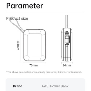 AWEI 20000mAh 고출력 리튬 폴리머 배터리 휴대용 30W 45W 고속 충전 파워뱅크 LED 디스플레이 백분율 표시 - Product Image 4