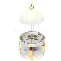 Plat à réchaud suspendu en marbre blanc et or 8L pour buffet d'hôtel, réchaud de buffet de luxe minimaliste blanc pour mariage, maintien au chaud des aliments