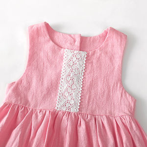 Nouvelle robe en dentelle à trois pièces pour fille, couleur unie, coton et lin, robe de princesse pour enfant, en stock - Product Image 4