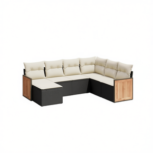Ensemble de canapés de jardin en rotin noir 6 places, mobilier d'extérieur avec panneaux en teck, design contemporain, résistant aux intempéries - Product Image 1