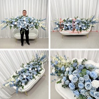 Hochwertiger Künstlicher Seiden-Tischläufer mit Königlich Blauen und Weißen Rosen für Hochzeits-Blumenarrangements