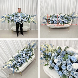 Factory High Quality Artificial Silk Flower <strong>Table</strong> <strong>Runner</strong> Royal Blue and White Roses Plant Mixed Wedding Floral Arrangement Decor - Product Image 3