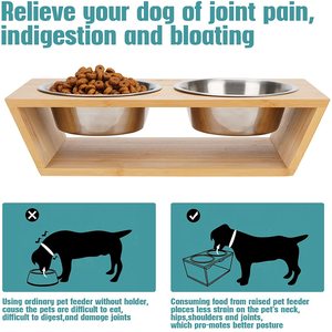 Grosir tempat mangkuk hewan peliharaan bambu tinggi 4 inci dengan dua mangkuk baja tahan karat untuk anjing dan kucing - Product Image 2