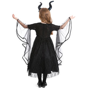 Disfraz de Halloween para niñas, vestido gótico de demonio con cuerno de buey, vestido negro de escenario de <span class=keywords><strong>bruja</strong></span> <span class=keywords><strong>pequeña</strong></span>, inspirado en películas y TV - Product Image 4