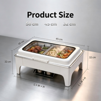 Chauffe-Plat Buffet en Acier Inoxydable 9L avec Couvercle en Verre, Motif Marbre 3D par Transfert d'Eau, Économe en Énergie, pour Hôtels