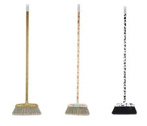 plastic household cleaning sweeping floor brooms clear plastic head broom head with long steel handle
