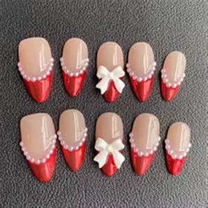 Offre Spéciale : 10 <span class=keywords><strong>faux</strong></span> ongles réutilisables faits main, style français, avec motifs 3D cœur et fleurs cerisier, qualité OEM <span class=keywords><strong>Kawaii</strong></span> - Product Image 4