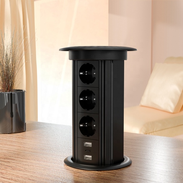EU Pop up Socket Kitchen Island German Socket with Fast Charging USB Port Type C Wireless Charging Motorized Pop up Socket