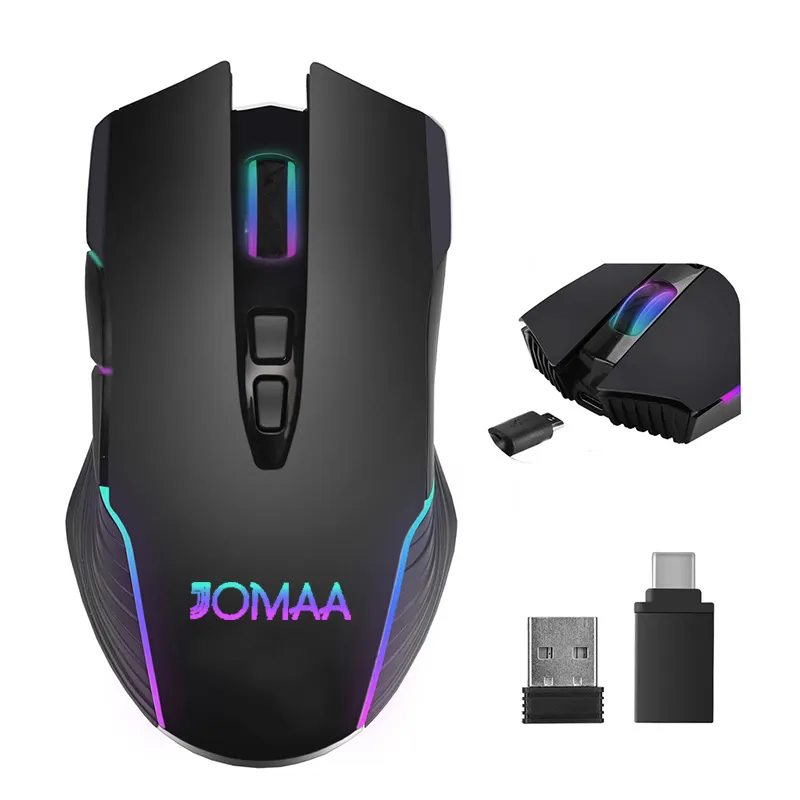 JOMAA 2.4G Wireless Gaming Mouse Rechargeable Mouse 1600dpi with USB & Type C Receiver Mice Jiggler mouse for Office Home