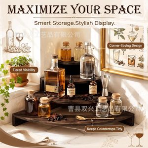 Étagère à vin en bois carbonisé à 4 niveaux pour comptoir, rangement et présentation de whisky, café et articles divers - Product Image 1