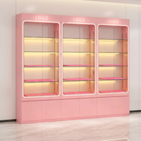 Vitrine de présentation en verre rose personnalisée avec éclairage LED, pour cosmétiques et parfums, avec armoires de rangement pour les magasins de beauté et les boutiques de détail
