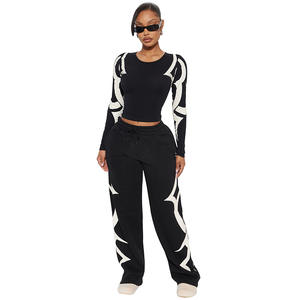 Ensemble haut et <span class=keywords><strong>pantalon</strong></span> pour <span class=keywords><strong>femme</strong></span>, col rond, imprimé, avec cordon de serrage, <span class=keywords><strong>pantalon</strong></span> ample à taille haute avec cordon de serrage, pour l'automne/hiver - Product Image 5