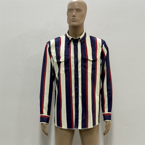 <span class=keywords><strong>Camicia</strong></span> da <span class=keywords><strong>uomo</strong></span> <span class=keywords><strong>con</strong></span> colletto ribassato Casual a righe stile Cowboy occidentale a maniche lunghe - Product Image 2