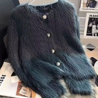 En gros hiver mode à manches longues Cardigan épais tricot Sexy court manteau de fourrure pull pour les femmes 2024