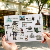 Autocollants adhésifs plats en PET imperméables de la série Travel Heart Notes, décalcomanies créatives sur le thème des objets et des personnages, décoratifs DIY