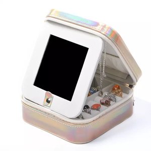 Custom Square PU Leather Zipper Ring Mirror Jewelry <b>Box</b> Luxury Travel <b>Earring</b> Ring Necklace Storage Jewelry <b>Box</b> - Product Image 3