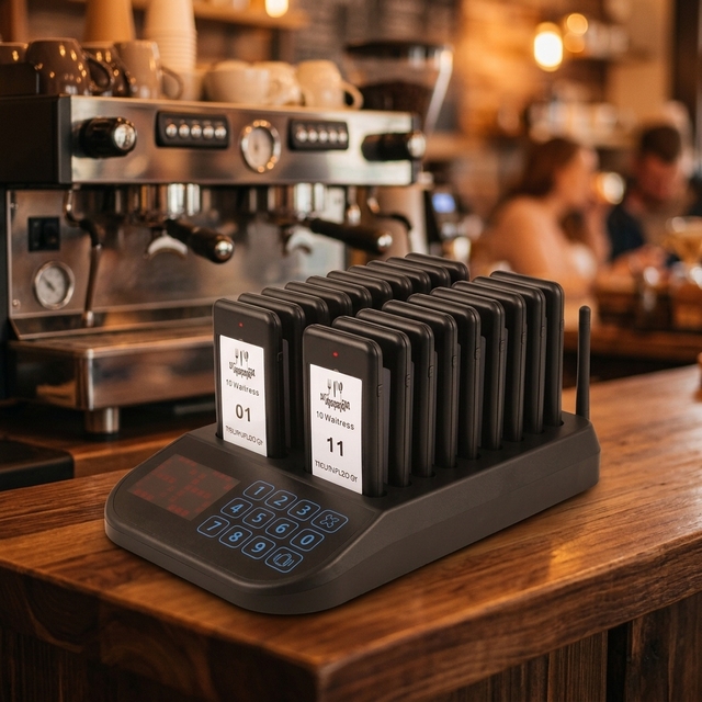 Rechargeable Wireless Guest Paging System Adjustable Alert Duration 8-40s Restaurant Queue Call Pager for Fast Food Coffee Shop