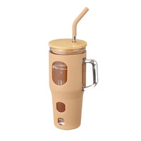 Gobelet Bingba 32 oz 2023 en verre borosilicate de haute qualité, gobelet à eau pour voiture avec paille et couvercle