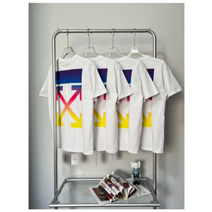 Camiseta de Manga Corta para Hombre, Estilo Vintage, Primavera-Verano, Nueva, 250g, Algodón de Fibra Larga, Estampado de Flecha Degradada OW - Product Image 5