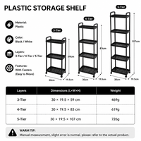 Étagère à roulettes en plastique sur pied à 5 niveaux, bibliothèque mobile, panier de rangement pour légumes de cuisine, organisateur de collations pour la maison et le salon