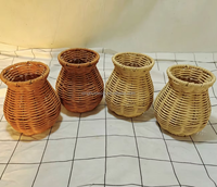 Vas Rotan Plastik Anyaman Tangan, Pot Bunga Anyaman, Vas Rotan Dekoratif untuk Rangkaian Bunga Kering Dekorasi Rumah Meja Pernikahan