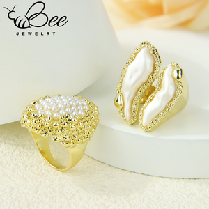 Anillo Abierto de Esmalte Estilo Vintage Real, Nueva Moda Minimalista, Anillo Ajustable Elegante, Anillos de Cóctel con Perlas Barrocas para Mujer - Product Image 2