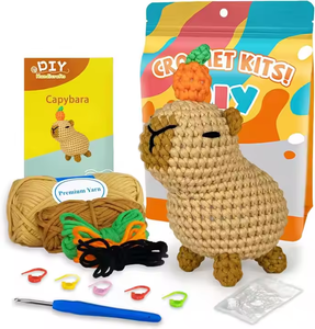 ZEN <span class=keywords><strong>ikigai</strong></span> capybara ชุดถักโครเชต์ DIY, ชุดถักโครเชต์งานฝีมือสำหรับเด็กผู้ปกครองพร้อมวิดีโอตะเข็บช้าบรรเทาความเครียดตุ๊กตาถักโครเชต์ DIY - Product Image 1