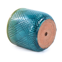 Ensemble de pots à bonsaï en céramique émaillée vert turquoise de style américain, texture croisée, écologique, durable, avec trou de drainage