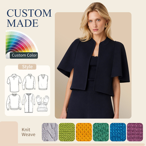 <span class=keywords><strong>Bolero</strong></span> Corto de Punto Crepé Suave con Cuello Mandarín y Manga Capa, Ideal para Usar en Capas Formales - Product Image 1