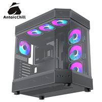 Boîtier de jeu AntarcChill Black Full Tower ATX avec refroidissement liquide 360, panneau latéral en verre trempé, ports USB et audio, double compartiment