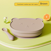 Nouvelle Arrivée Ensemble de Vaisselle pour Bébé en Silicone Personnalisé Forme d'Ours Bol d'Alimentation pour Enfants Couvercle à Ventouse Cuillère Motif Imprimé Durable Mignon